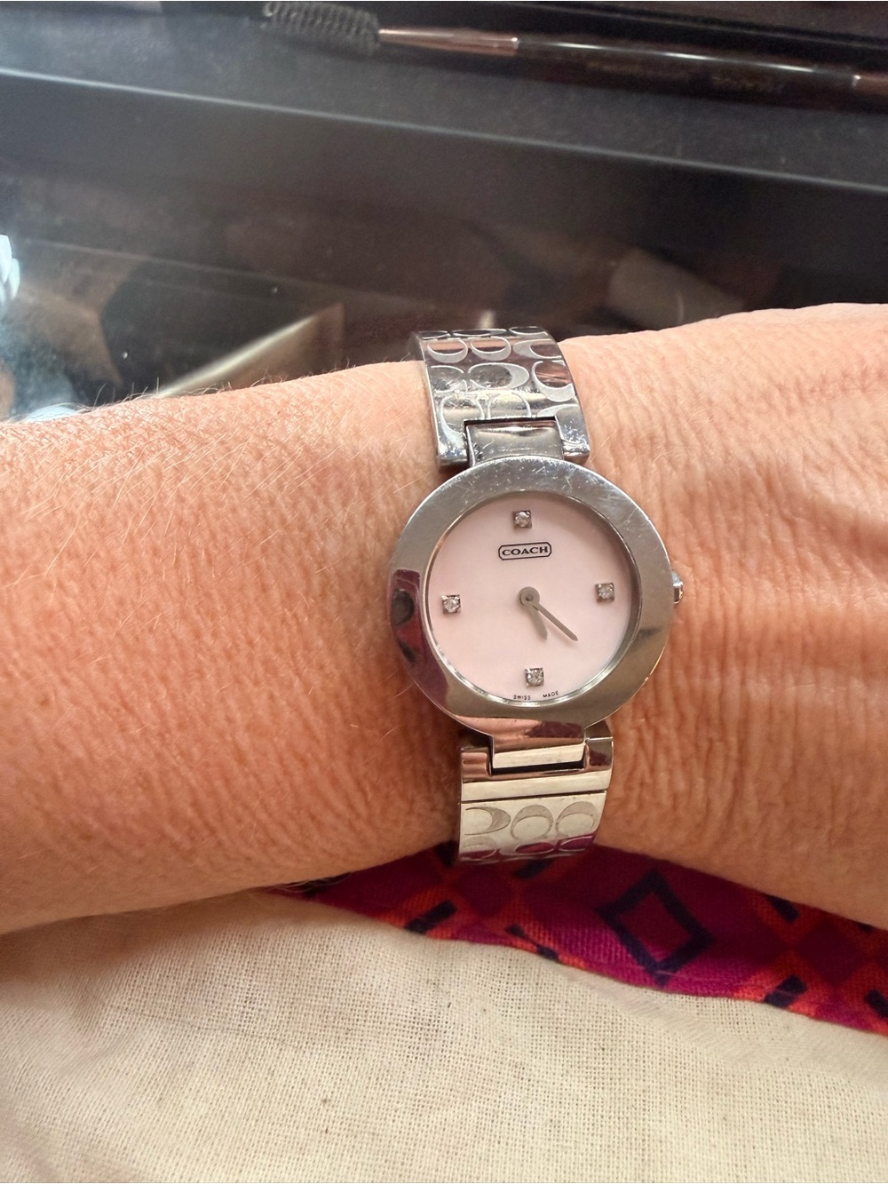 Coach Silver Bracelet Watch with Pink Dial